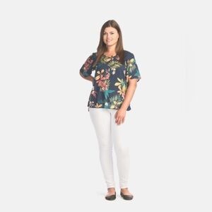 PAPILLON | Tropical Floral Women's Blouse - Navy and Multicolor